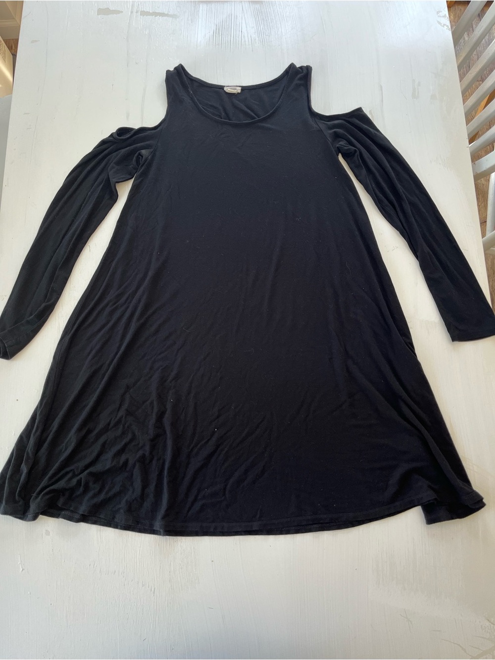 Garage Black Cold-Shoulder Long Sleeve Swing Dress